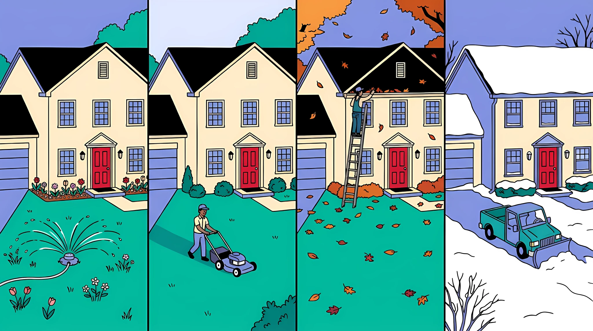The same house through spring, summer, fall and winter
